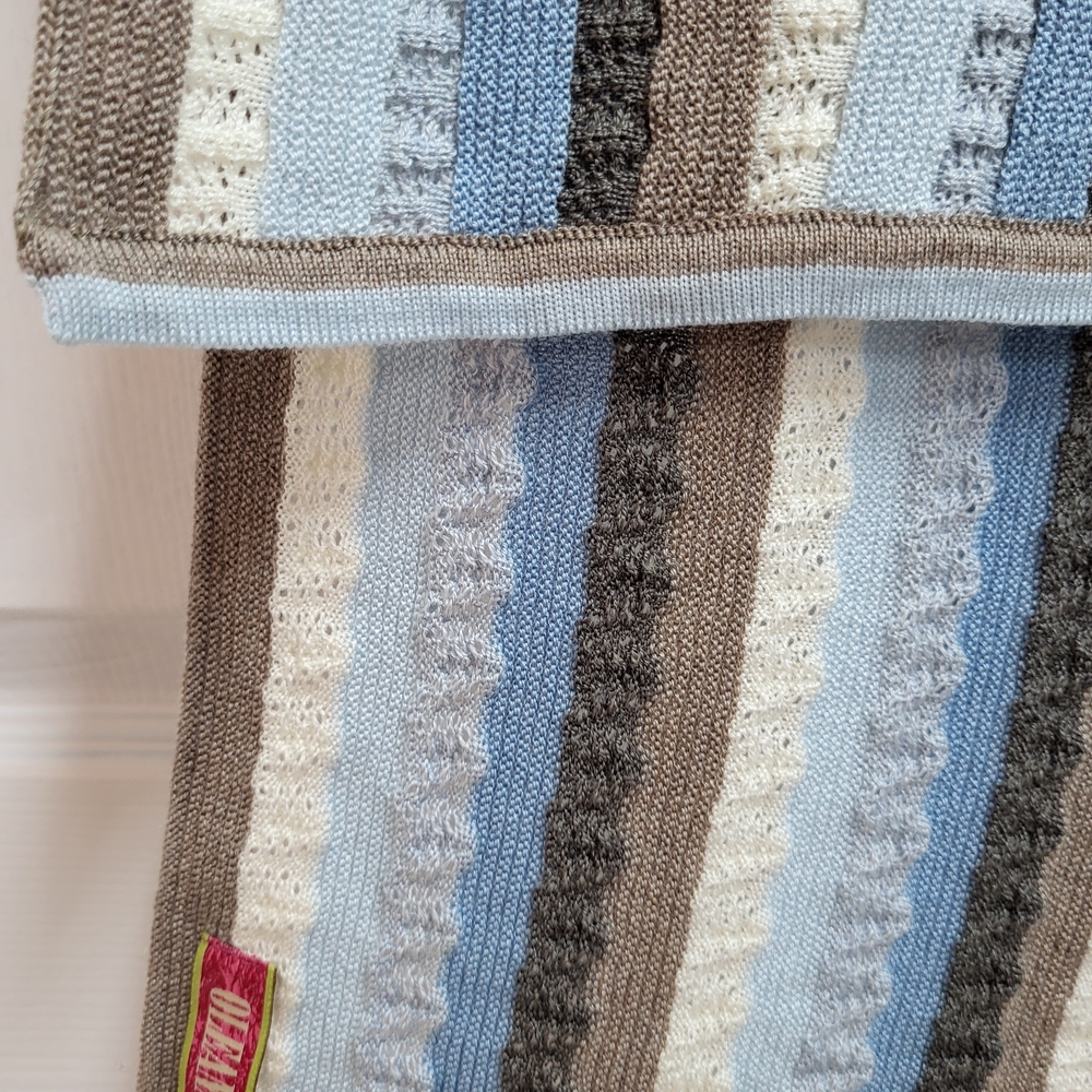 Oleana Striped Knit Scarf in Blue, Ivory, and Brown